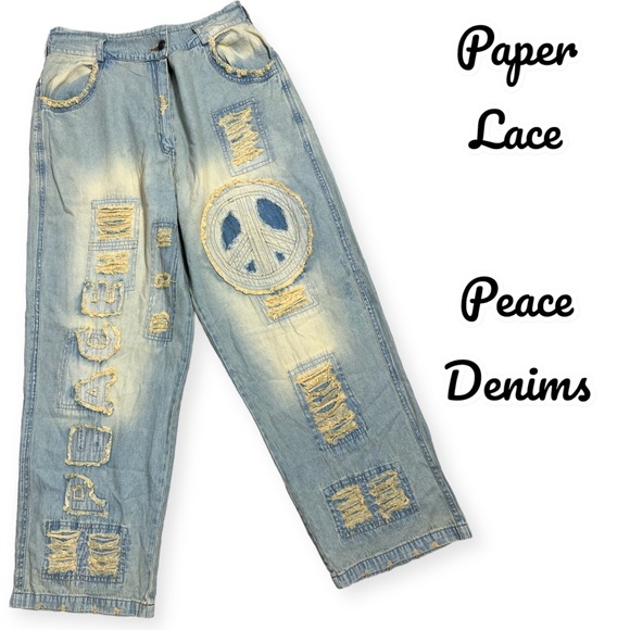 paper lace Denim - Paper Lace Denim Jeans Pants Peace Appliqué light wash distressed boho 
Size L